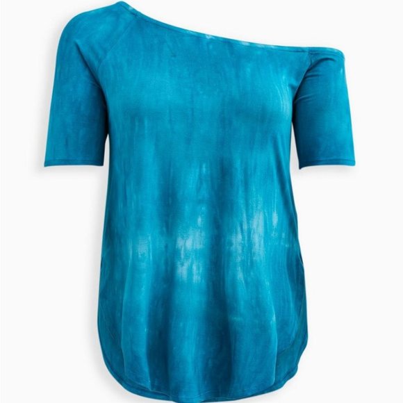 ❤️NWT VINTAGE TORRID TUNIC ATOMIC BLUE TIE DYE OFF-SHOULDER - SUPER SOFT TOP 1X - Picture 7 of 10